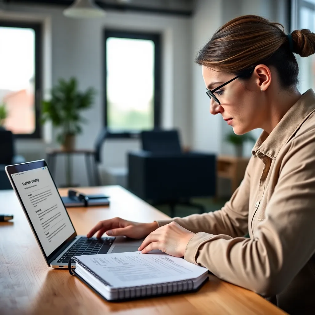 Content specialist schrijft SEO-vriendelijke content op laptop