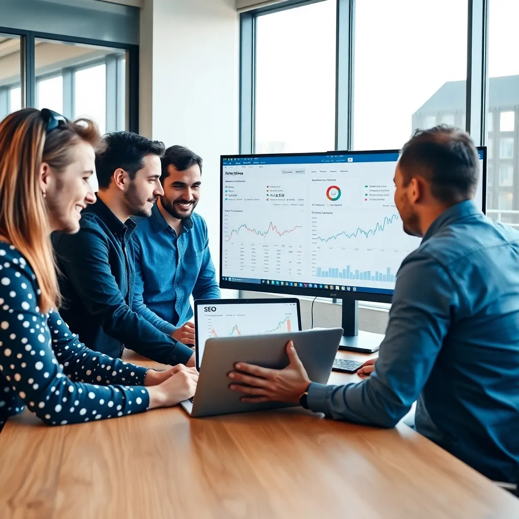 SEO specialist analyseert zoekwoord data en zoekintentie op laptop