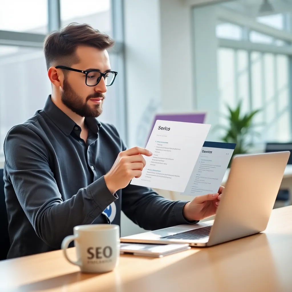 Content specialist schrijft SEO-vriendelijke content op laptop