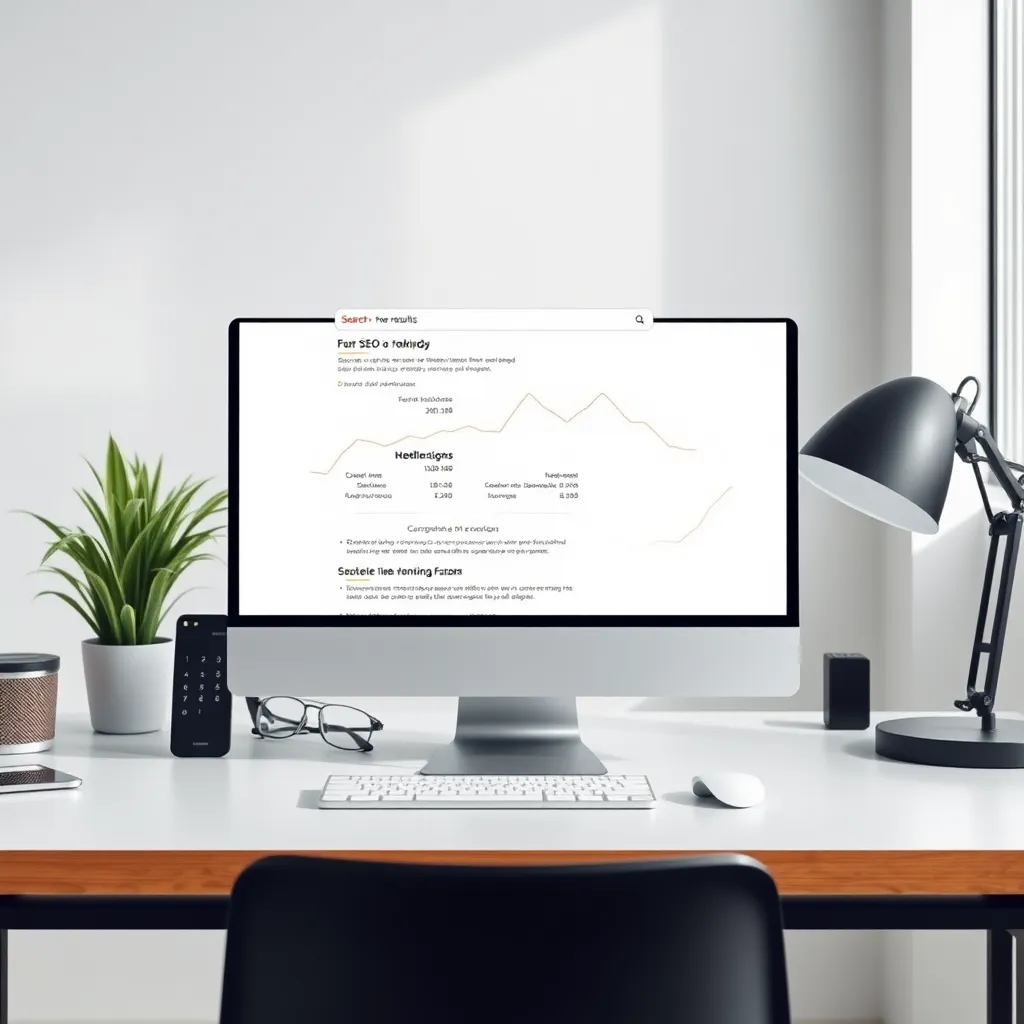 SEO concept met zoekresultaten en rankingfactoren visualisatie
